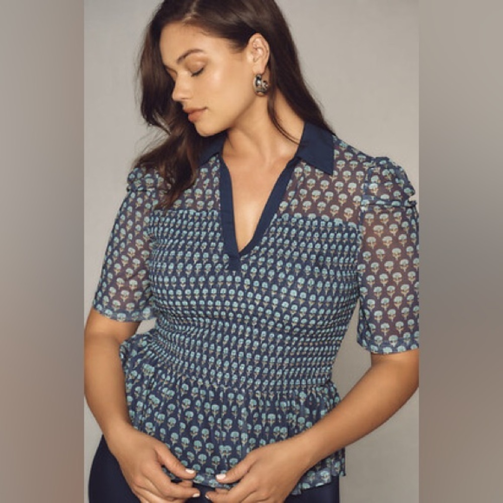 ❤️HP❤️ NWT Size XSP - Anthropologie Smocked Slim Polo Top (NWT US$ 78)